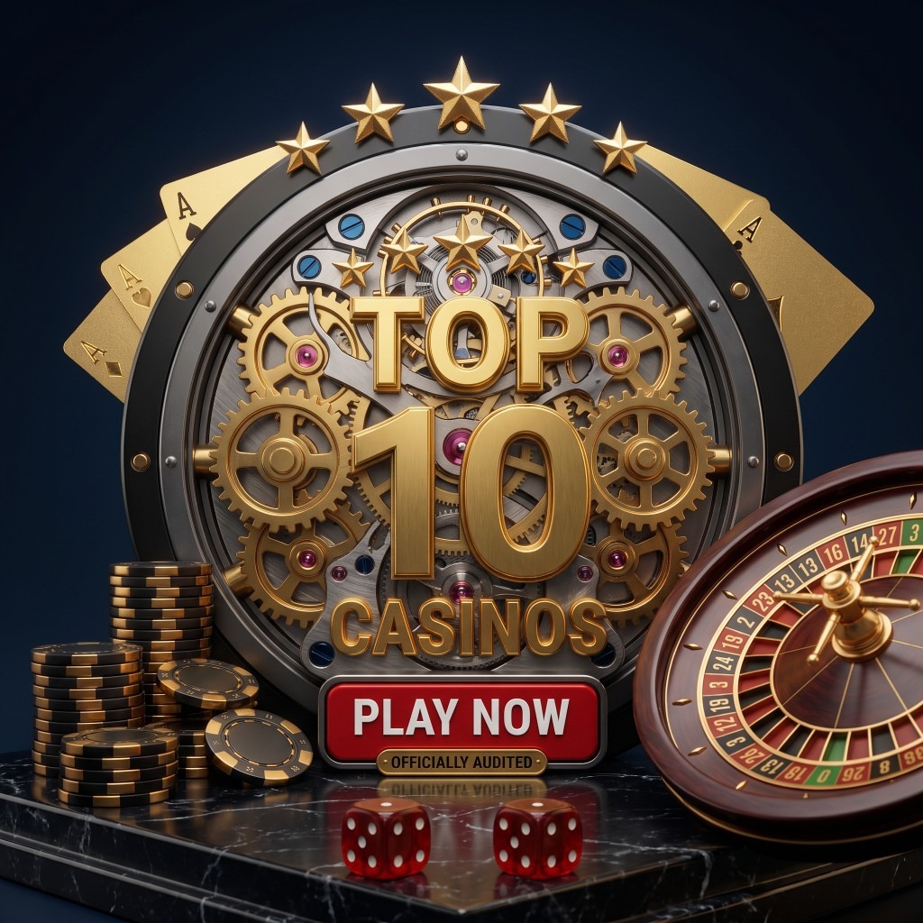 A gold watchwork still life with chips, dice and a roulette wheel.